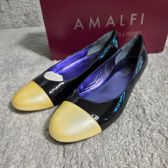 Amalfi by Rangoni Shoes - Amalfi by Rangoni Black Italian Leather Gold Cap Toe Ballet Flats Women's 8M NEW